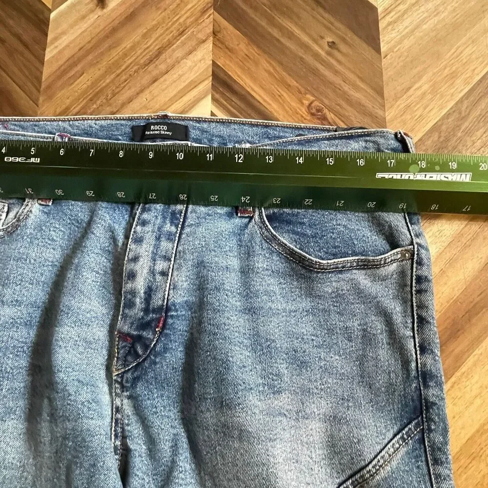 True Religion Rocco Jeans Moto Ribbed Denim‎ Relaxed Skinny Mens 34x32 New